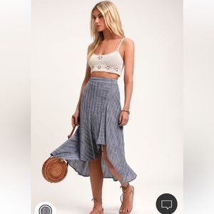 By The Bay Blue and White Striped Ruffled Midi Skirt, size Small/XS